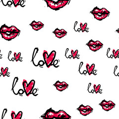cute seamless pattern. Color vector romantic background. Illustration with lips. Valentines day theme.