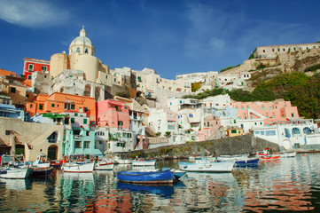 Fototapeta na wymiar Procida colorful island in the gulf of Naples, Mediterranean sea, Italy