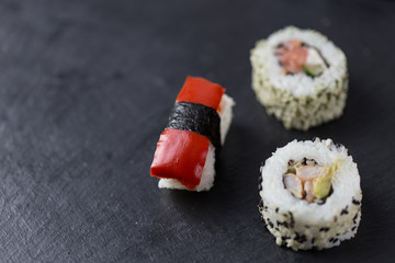 Sushi pieces closeup