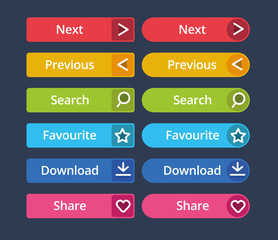 Material Flat Web Buttons Isolated Set Vector