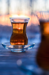 Turkish tea with authentic glass cup