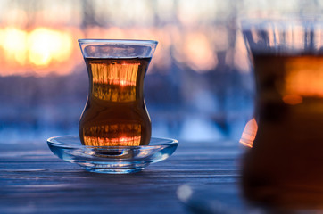 Turkish tea with authentic glass cup