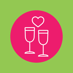 champagne glasses wine couple line icon white on pink circle on green
