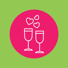 champagne glasses wine couple line icon white on pink circle on green