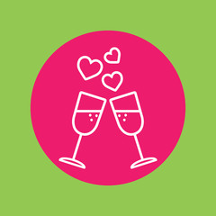 champagne glasses wine couple line icon white on pink circle on green