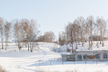 Fototapeta na wymiar Field landscape in snow