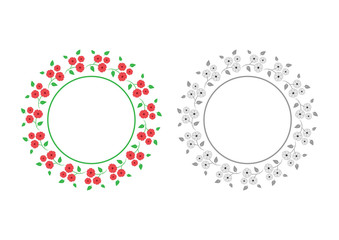 Floral round frame. Small flowers and leaves.