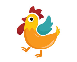 Flat Cute Animal Character Logo - Rooster