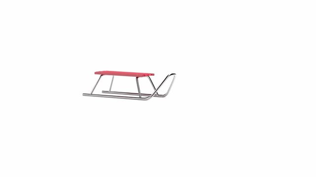Metal red sledge, slip on white background