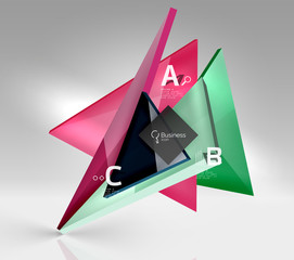 Colorful glossy glass triangle on empty 3d space