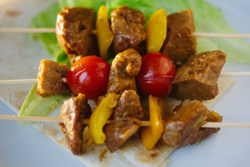 Seitan kebabs on plate