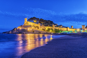 night view in Tossa de Mar fortress. Spain...