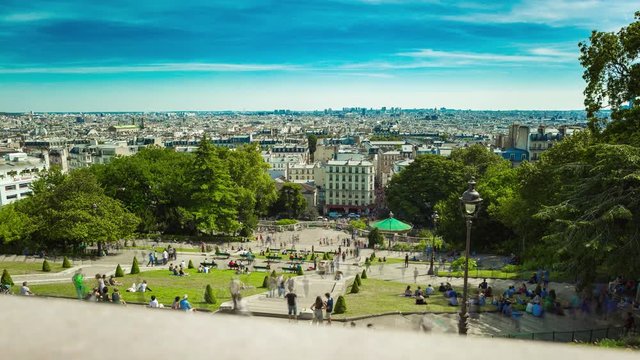 Time Lapse, Paris, France, Jardin du sacr&eacute; Coeur, crowds of people, camera move (traveling)