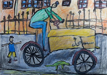 Plakat Children's drawings - tractor driver