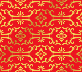 Seamless Golden Chinese Background Spiral Cross Frame Flower