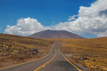 Straight road in Atacama desert, Chile.