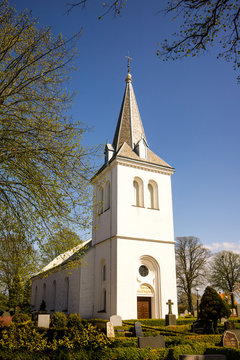 A white church in the countryside