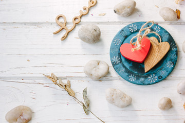 Two bounded hearts on plate