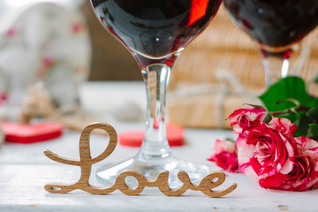 Love letters on wine background on Valentine's day celebration