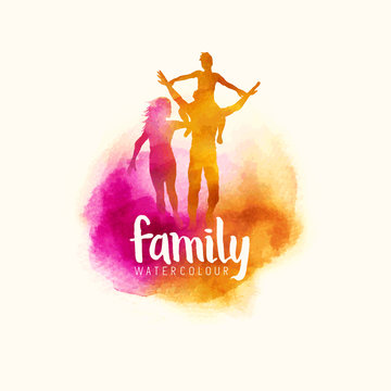 watercolour style family, Parents having fun with their child. vector illustration