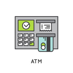 Vector Icon Style Illustration of  ATM Machine Automatic Payment using Debit or Credit Card, Secure Deposit, Withdraw Cash