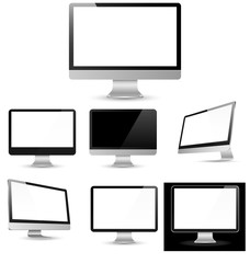 Different computer displays with blank white screen isolated. Vector illustration