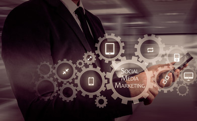 Business, technology, internet and networking concept. SMM - Social Media Marketing on the virtual display.