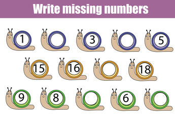 Mathematics educational game for children. Write the missing numbers