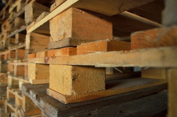 .wooden pallets. wood texture. Pallets stacked in piles.