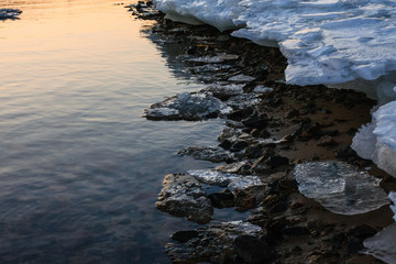Melting ice coast close up
