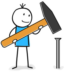 Figur trifft mit Hammer den Nagel auf den Kopf