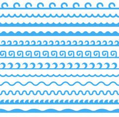 Seamless Blue Marine Horizontal Waves Set