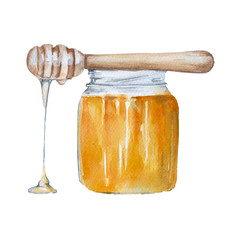 Bank with honey. Isolated on white background