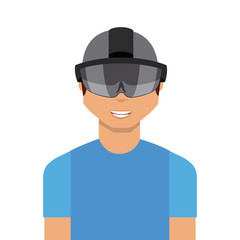 man cartoon with augmented reality visor icon over white background. colorful design. vector illustration