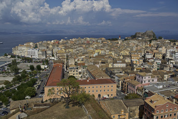Naklejka premium Corfu Town, Kerkyra, Corfu, Greece, view of the old town and the old fortress