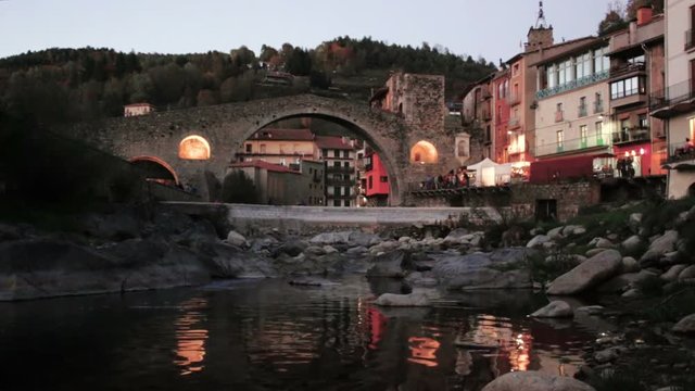 Town of Camprodon in Pyrenees view at warm sunny day