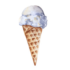 Vanilla ice cream in a cone. Isolated on white background.