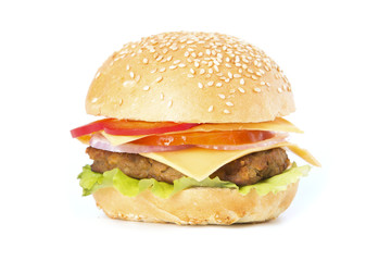 Big hamburger with cheese on white