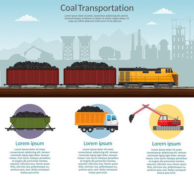 Coal mining industry and transportation infographics elements isolated vector technics building of set