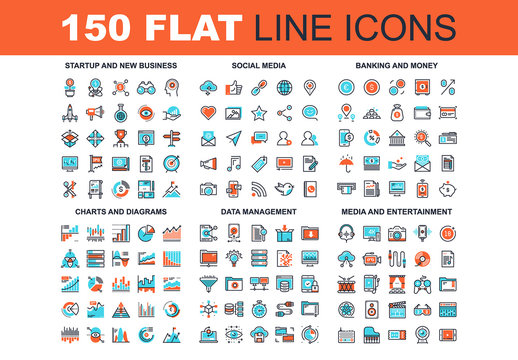 150 Three-Color Line Art Icons 4
