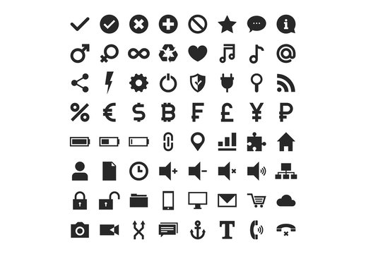 64 Assorted Black and White Icons