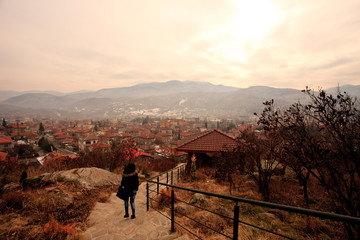 girl walking, Peristera fortress, Bulgarian mountains 