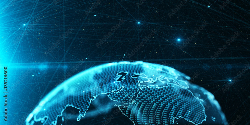 Poster Technology background/Technology background abstract background with connecting dots and lines. Connection structure digital communication. Earth futuristic technology abstract background.