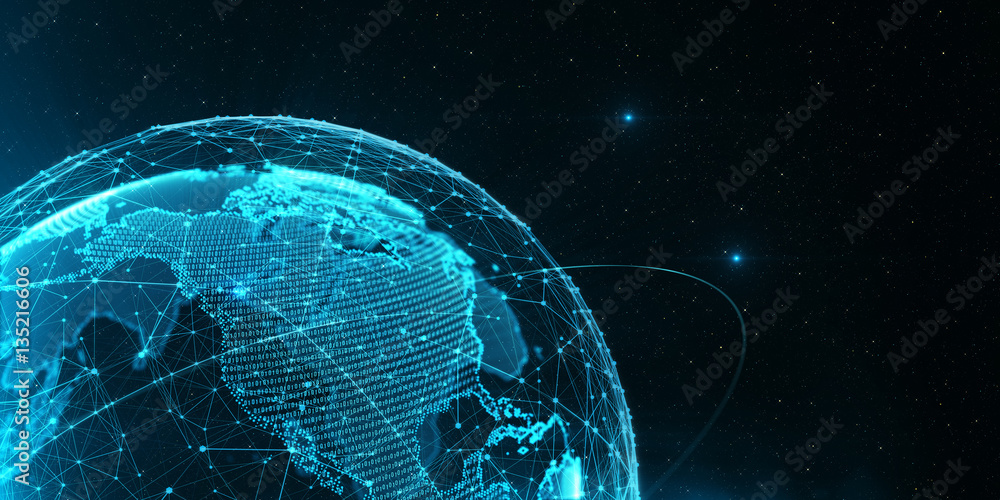 Poster Technology background/Technology background abstract background with connecting dots and lines. Connection structure digital communication. Earth futuristic technology abstract background.