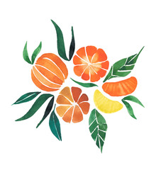 Beautiful citrus composition watercolor hand sketch