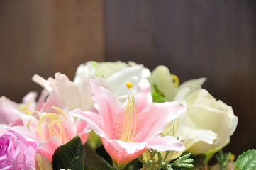 Bouquet of flower with pink lily flower.