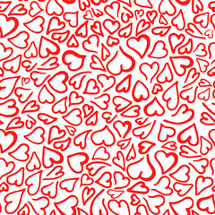 Romantic seamless pattern with elegant red doodle hearts on a white background. Pattern for Valentines Day, Mother's Day. Background for wedding invitation design, gift wrapping paper, textiles
