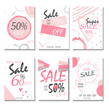 Set of 6 discount  cards design. Can be used for social media sale website, poster, flyer, email, newsletter, ads, promotional material. Mobile banner template.