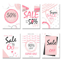 Naklejka premium Set of 6 discount cards design. Can be used for social media sale website, poster, flyer, email, newsletter, ads, promotional material. Mobile banner template.