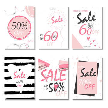 Set of 6 discount  cards design. Can be used for social media sale website, poster, flyer, email, newsletter, ads, promotional material. Mobile banner template.